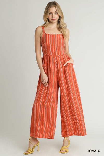 Tomato Red Stripped Jumpsuit