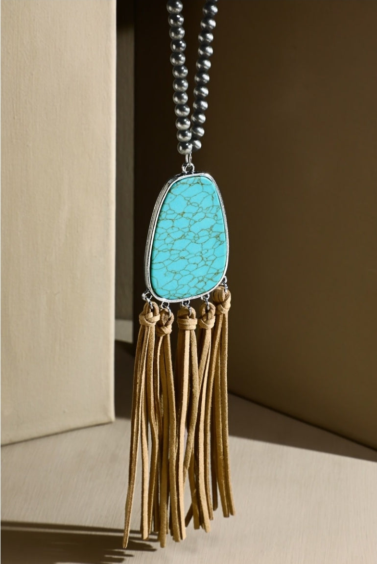 Turquoise Stone Pendant Tassel Necklace