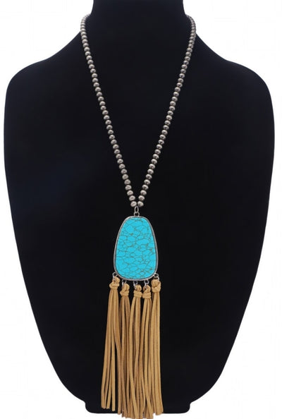 Turquoise Stone Pendant Tassel Necklace