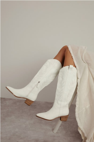 White Samara Stitch Western Boots