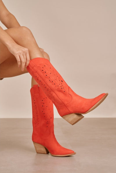 Olivia Red Western Cutout Boots