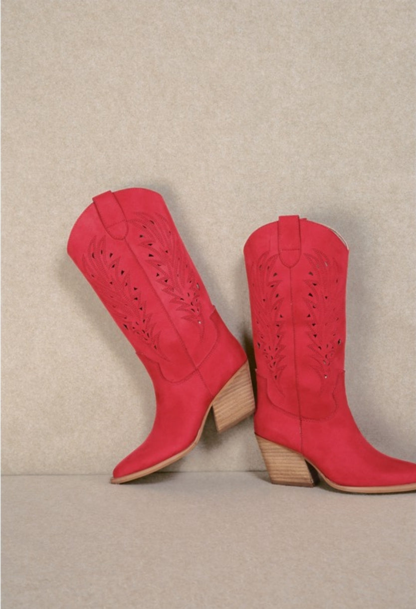 Olivia Red Western Cutout Boots