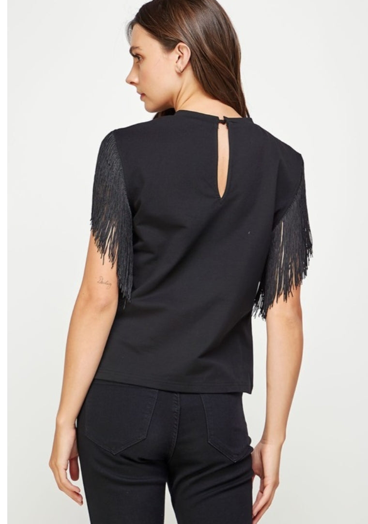 Fringe Sleeve Knit Top (2 Colors)