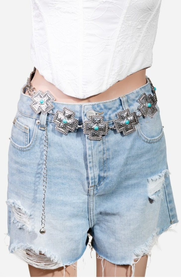 Bulky Cross Concho Chain Belt