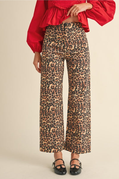 Cheetah Wide Leg Cropped Pants