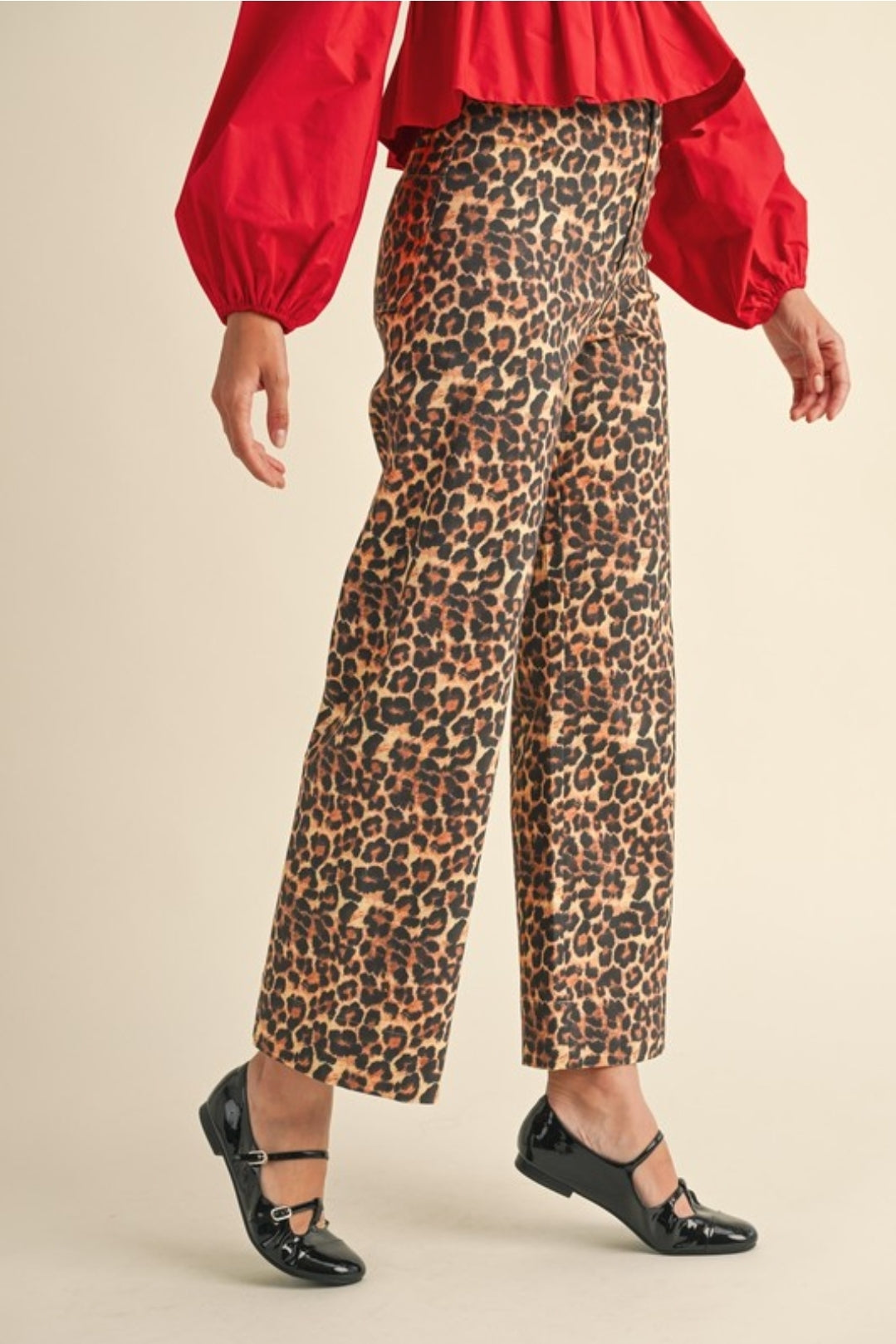 Cheetah Wide Leg Cropped Pants