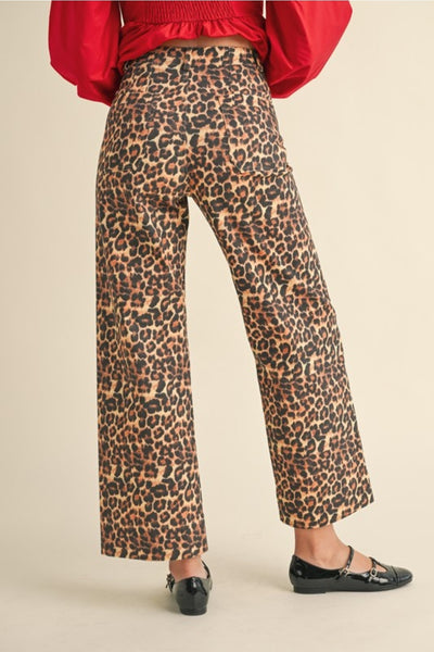 Cheetah Wide Leg Cropped Pants