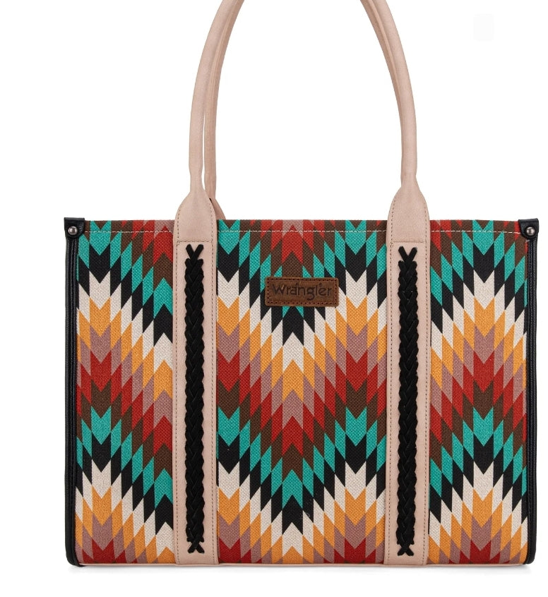 Black/Aqua Aztec Canvas Tote Bag