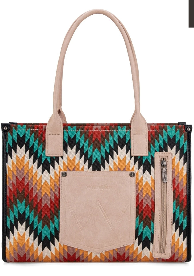 Black/Aqua Aztec Canvas Tote Bag