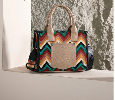 Black/Aqua Aztec Canvas Tote Bag