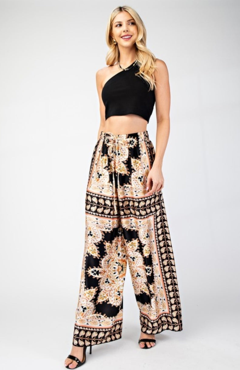 Onyx Black Mirror Wide Leg Pants