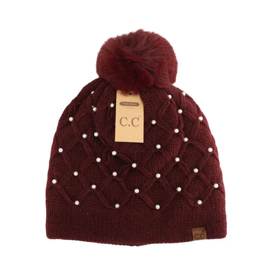 All Over Pearl Pom Pom Beanie