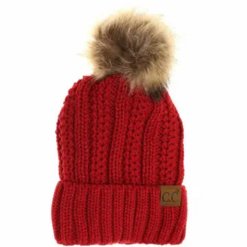 Fuzzy Lined Fur Pom Pom Beanie