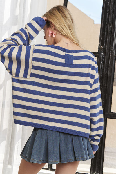 Lucia Denim Drop Shoulder Stripe Sweater