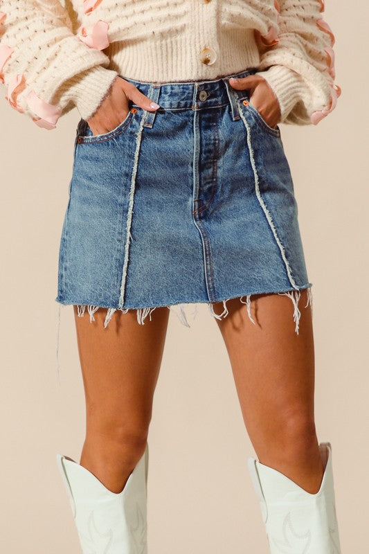 Sloane Denim Mini Frayed Skirt