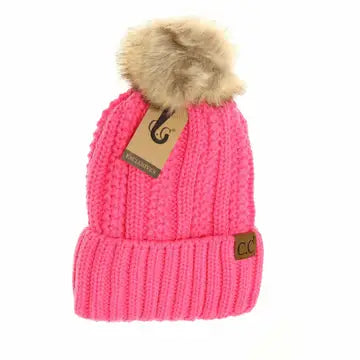 Fuzzy Lined Fur Pom Pom Beanie