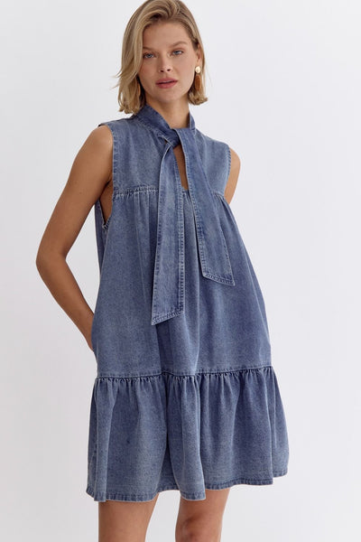 Stylish Sash Denim Dress by Entro