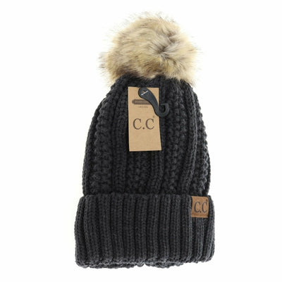 Fuzzy Lined Fur Pom Pom Beanie