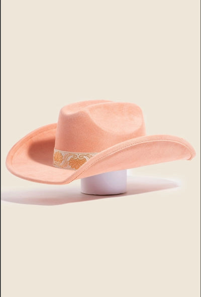 Spring Intricate Faux Suede Cowgirl Hat