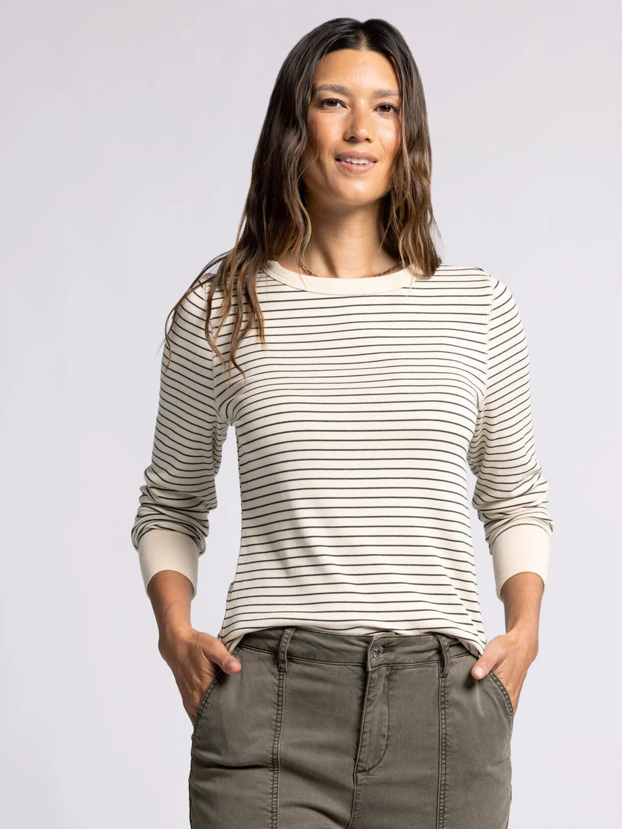 White Stripe Basic Knit Top